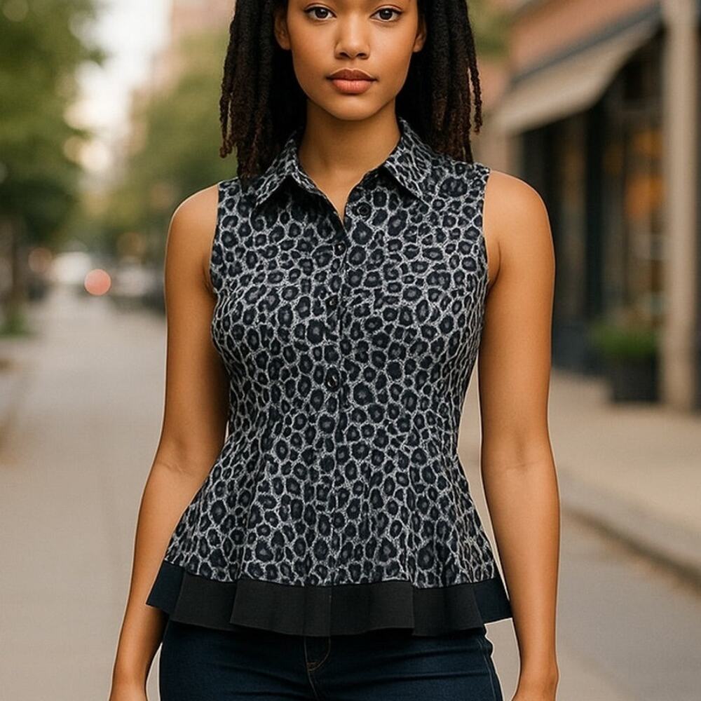 Black & Gray CHEETAH Leopard Sleeveless Blouse by SIGNATURE COLLECTION ~ SMALL